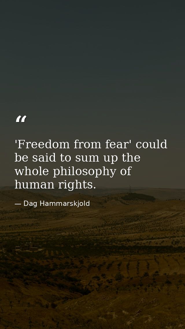 'Freedom from fear' could be said to sum up the whole philosophy of human rights. — Dag Hammarskjold
