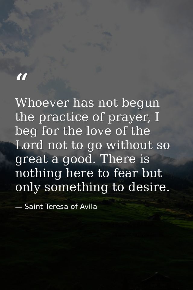 Whoever has not begun the practice of prayer, I beg for the love of the Lord not to go without so great a good. There is — Saint Teresa of Avila