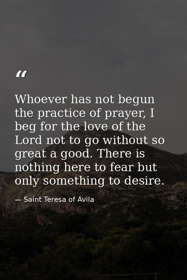 Whoever has not begun the practice of prayer, I beg for the love of the Lord not to go without so great a good. There is — Saint Teresa of Avila