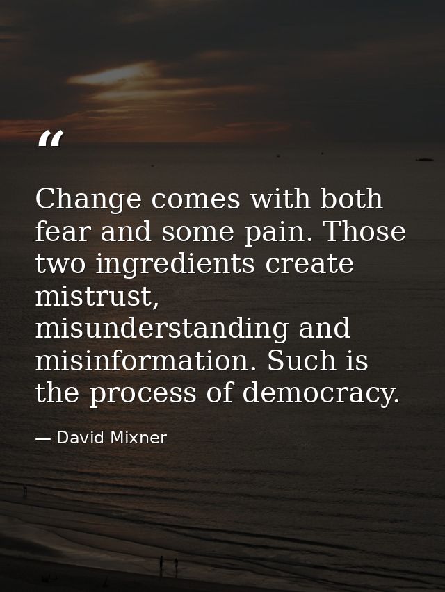 Change comes with both fear and some pain. Those two ingredients create mistrust, misunderstanding and misinformation. S — David Mixner