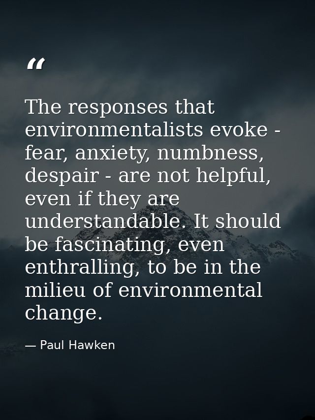 The responses that environmentalists evoke - fear, anxiety, numbness, despair - are not helpful, even if they are unders — Paul Hawken