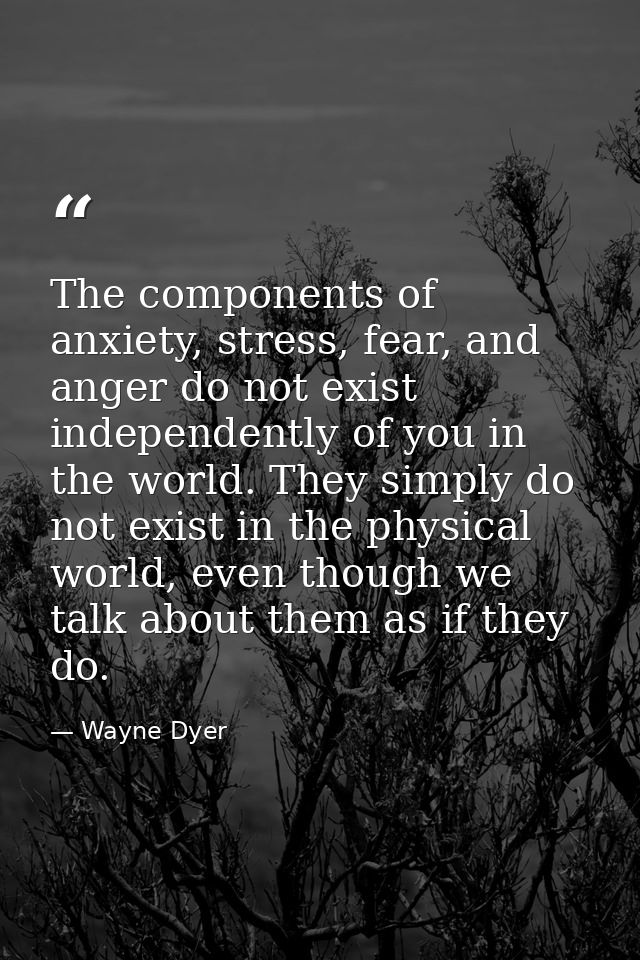 The components of anxiety, stress, fear, and anger do not exist independently of you in the world. They simply do not ex — Wayne Dyer