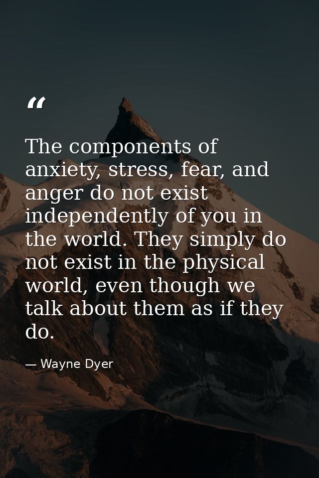 The components of anxiety, stress, fear, and anger do not exist independently of you in the world. They simply do not ex — Wayne Dyer
