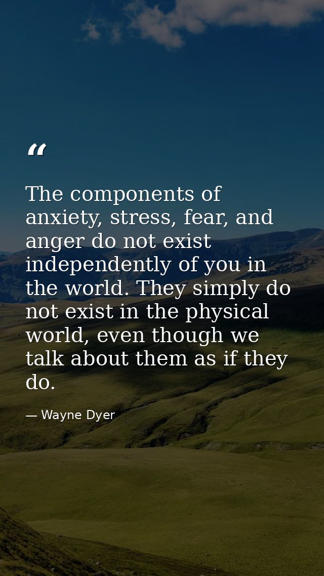 The components of anxiety, stress, fear, and anger do not exist independently of you in the world. They simply do not ex — Wayne Dyer