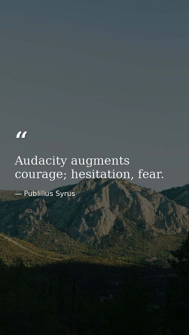 Audacity augments courage; hesitation, fear. — Publilius Syrus