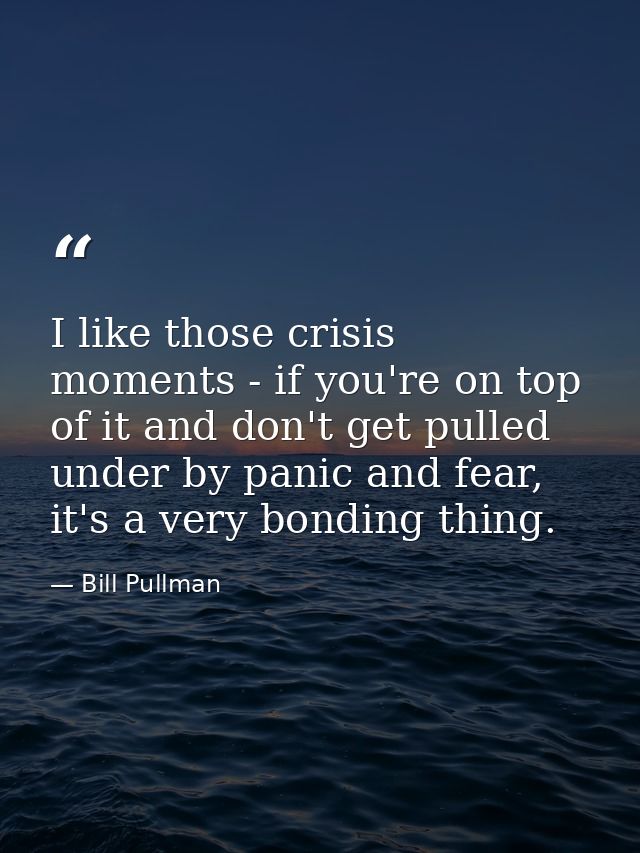 I like those crisis moments - if you're on top of it and don't get pulled under by panic and fear, it's a very bonding t — Bill Pullman