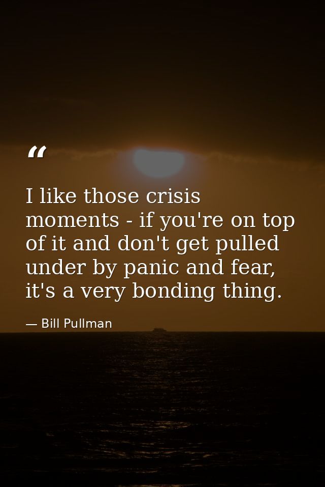 I like those crisis moments - if you're on top of it and don't get pulled under by panic and fear, it's a very bonding t — Bill Pullman