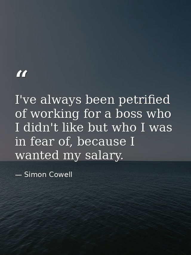 I've always been petrified of working for a boss who I didn't like but who I was in fear of, because I wanted my salary. — Simon Cowell