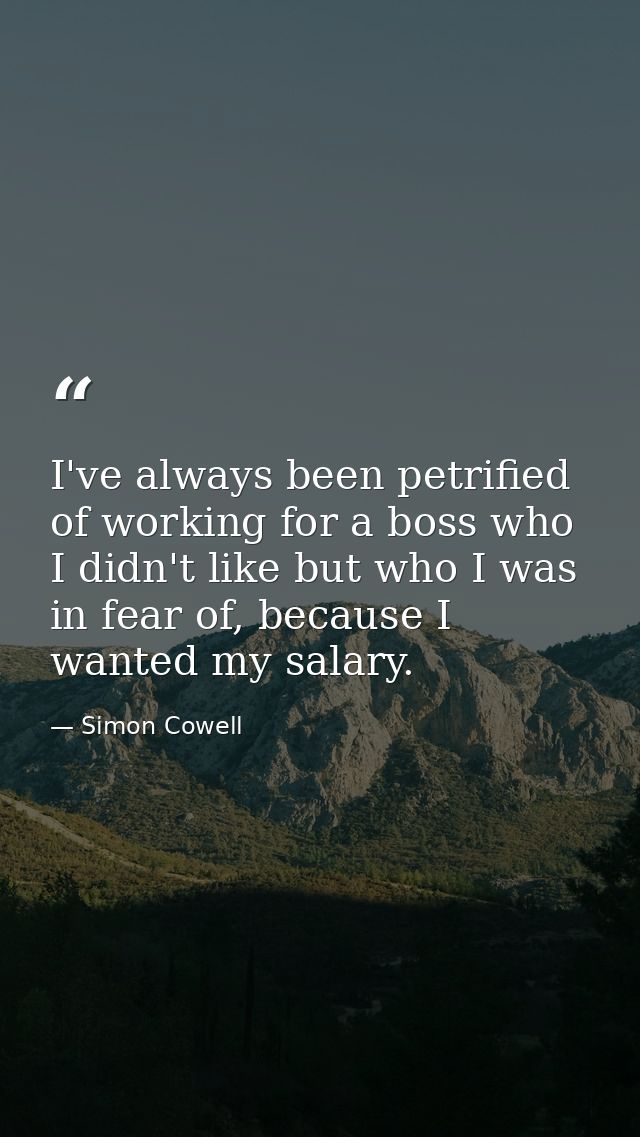 I've always been petrified of working for a boss who I didn't like but who I was in fear of, because I wanted my salary. — Simon Cowell