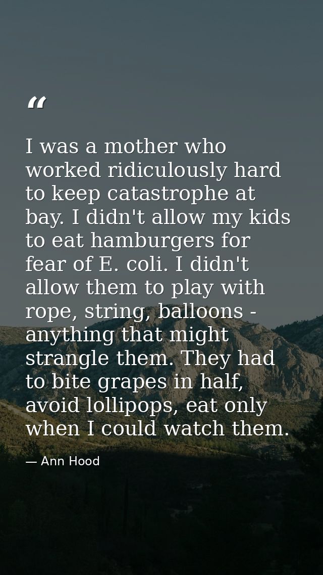 I was a mother who worked ridiculously hard to keep catastrophe at bay. I didn't allow my kids to eat hamburgers for fea — Ann Hood