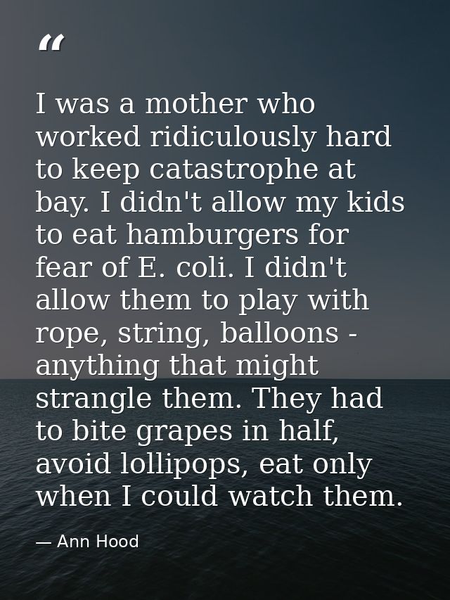 I was a mother who worked ridiculously hard to keep catastrophe at bay. I didn't allow my kids to eat hamburgers for fea — Ann Hood