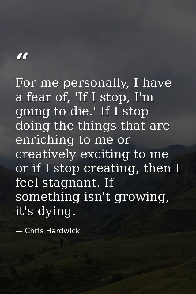 For me personally, I have a fear of, 'If I stop, I'm going to die.' If I stop doing the things that are enriching to me  — Chris Hardwick