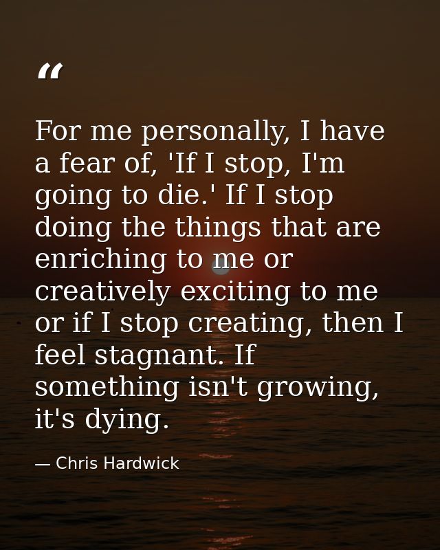 For me personally, I have a fear of, 'If I stop, I'm going to die.' If I stop doing the things that are enriching to me  — Chris Hardwick