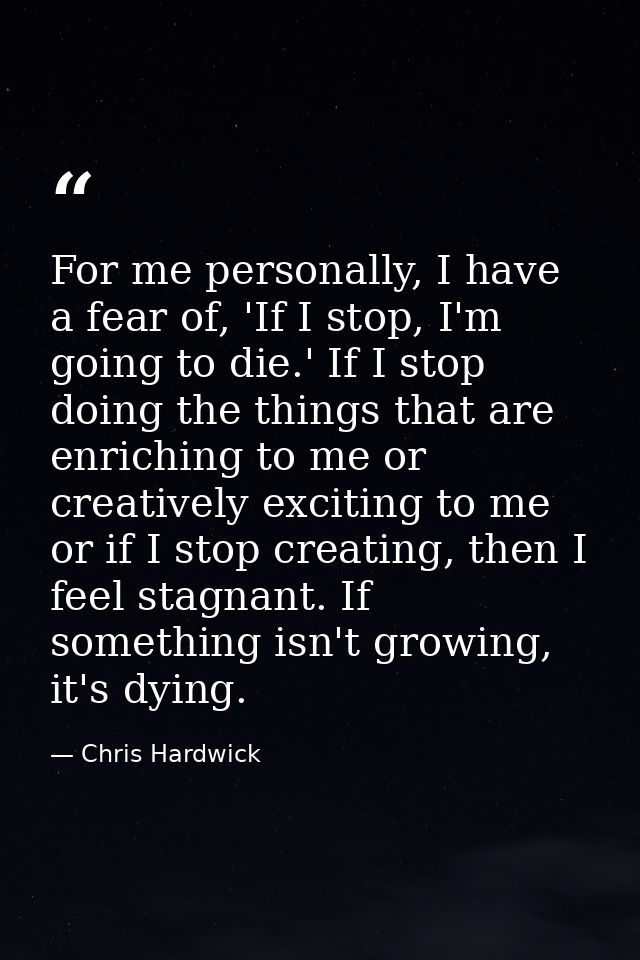 For me personally, I have a fear of, 'If I stop, I'm going to die.' If I stop doing the things that are enriching to me  — Chris Hardwick