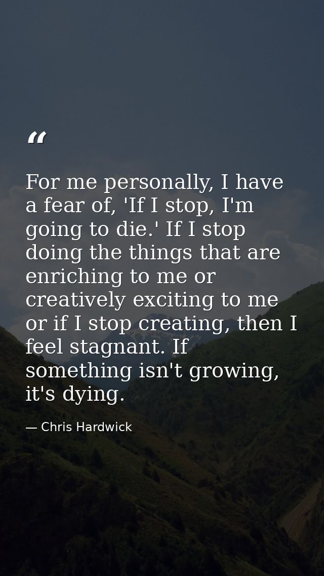 For me personally, I have a fear of, 'If I stop, I'm going to die.' If I stop doing the things that are enriching to me  — Chris Hardwick