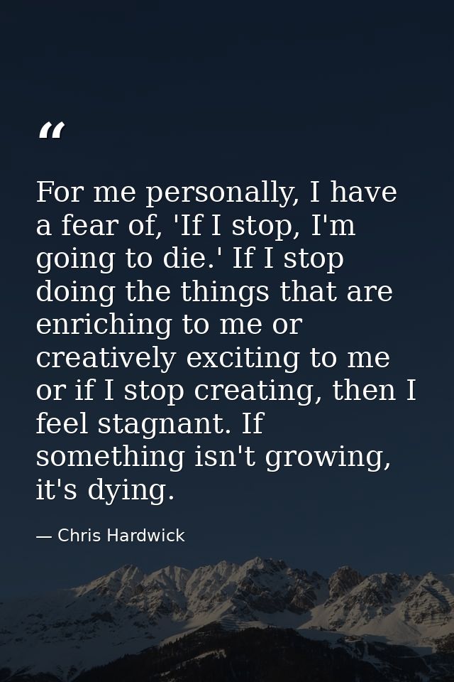 For me personally, I have a fear of, 'If I stop, I'm going to die.' If I stop doing the things that are enriching to me  — Chris Hardwick