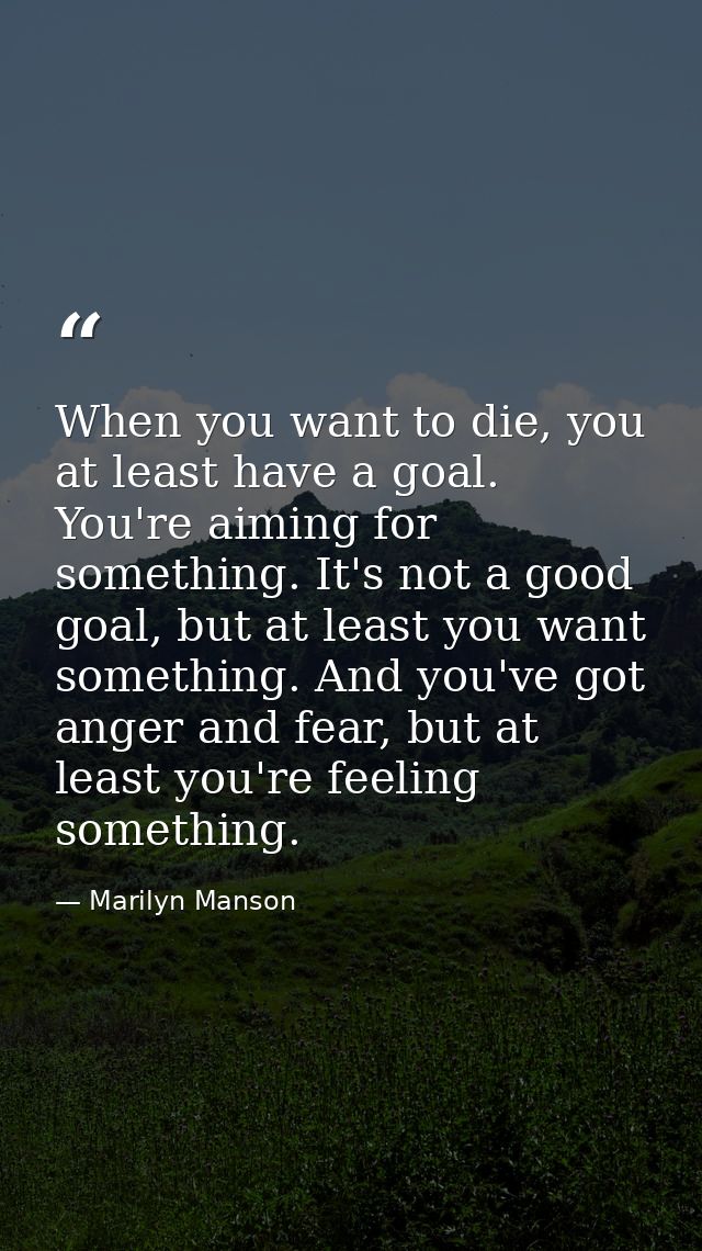 When you want to die, you at least have a goal. You're aiming for something. It's not a good goal, but at least you want — Marilyn Manson