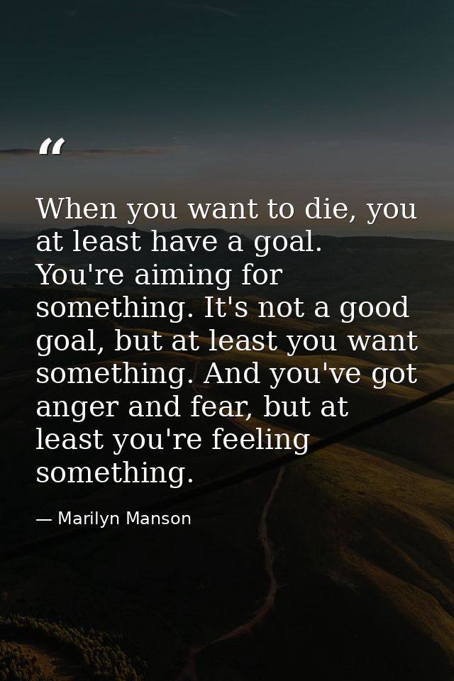 When you want to die, you at least have a goal. You're aiming for something. It's not a good goal, but at least you want — Marilyn Manson