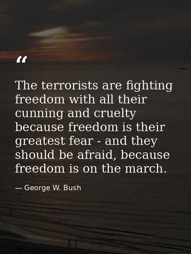 The terrorists are fighting freedom with all their cunning and cruelty because freedom is their greatest fear - and they — George W. Bush