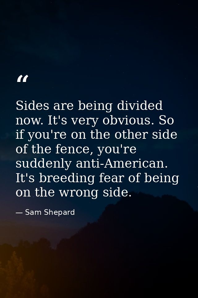 Sides are being divided now. It's very obvious. So if you're on the other side of the fence, you're suddenly anti-Americ — Sam Shepard