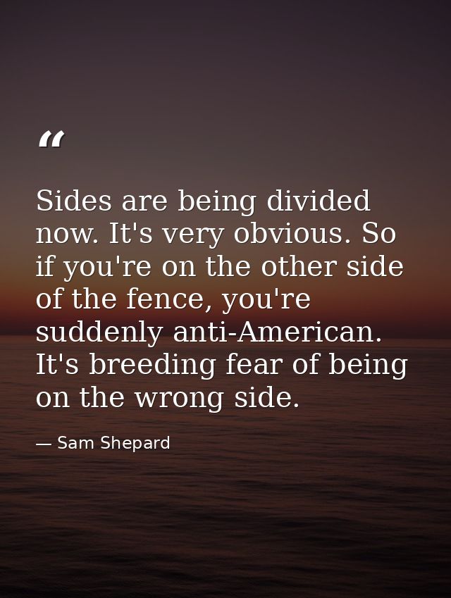 Sides are being divided now. It's very obvious. So if you're on the other side of the fence, you're suddenly anti-Americ — Sam Shepard