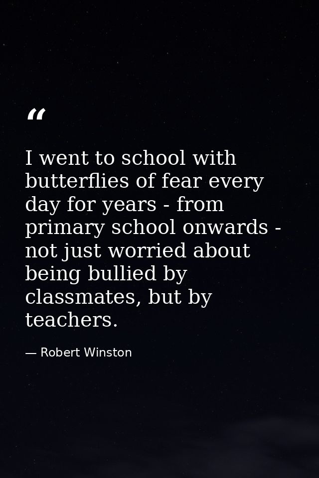 I went to school with butterflies of fear every day for years - from primary school onwards - not just worried about bei — Robert Winston