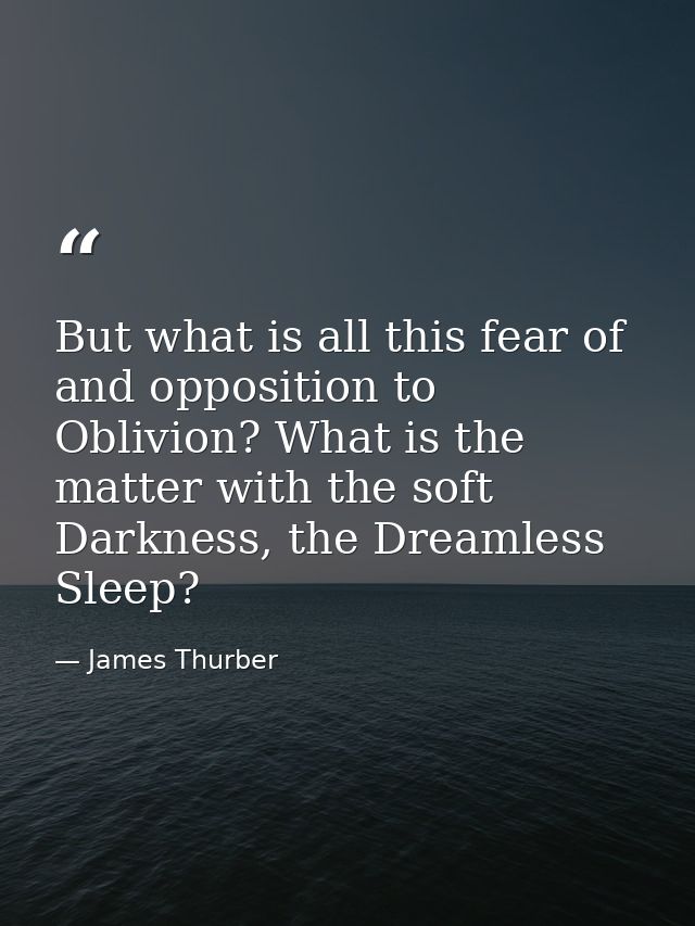 But what is all this fear of and opposition to Oblivion? What is the matter with the soft Darkness, the Dreamless Sleep? — James Thurber