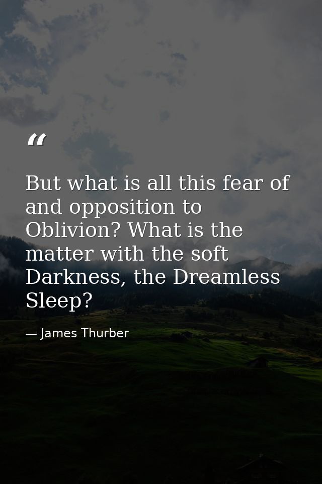 But what is all this fear of and opposition to Oblivion? What is the matter with the soft Darkness, the Dreamless Sleep? — James Thurber