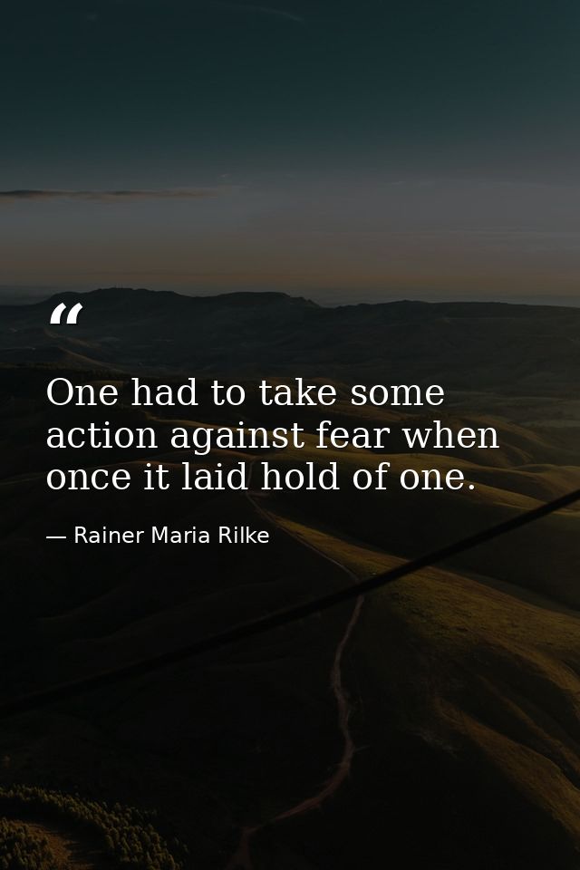 One had to take some action against fear when once it laid hold of one. — Rainer Maria Rilke