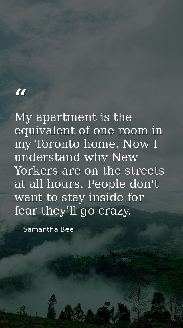 My apartment is the equivalent of one room in my Toronto home. Now I understand why New Yorkers are on the streets at al — Samantha Bee