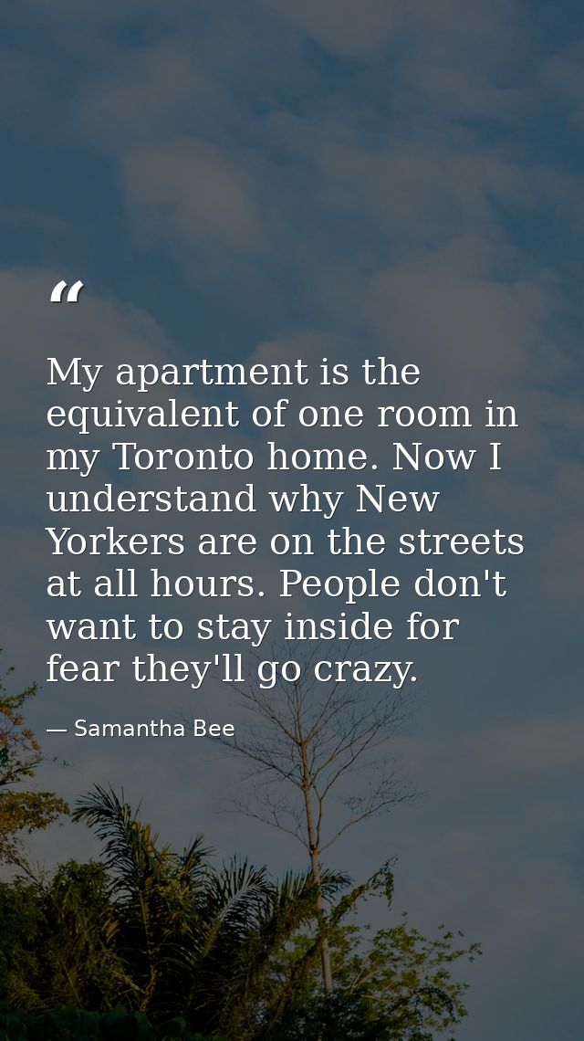 My apartment is the equivalent of one room in my Toronto home. Now I understand why New Yorkers are on the streets at al — Samantha Bee