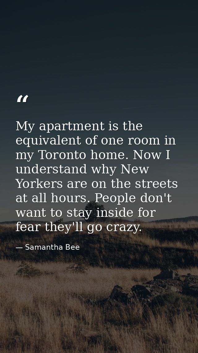 My apartment is the equivalent of one room in my Toronto home. Now I understand why New Yorkers are on the streets at al — Samantha Bee