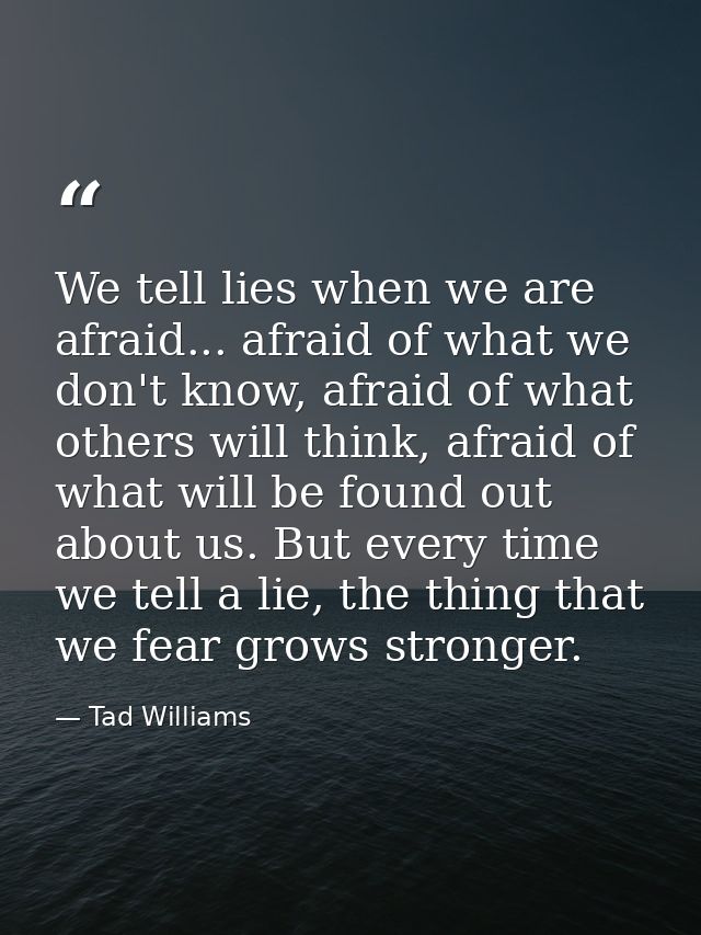 We tell lies when we are afraid... afraid of what we don't know, afraid of what others will think, afraid of what will b — Tad Williams