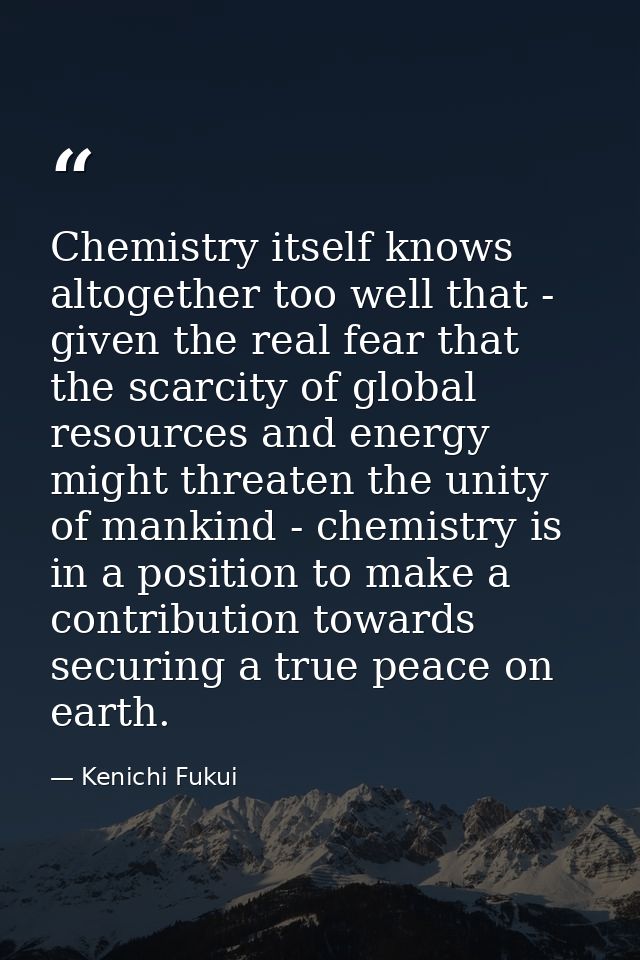 Chemistry itself knows altogether too well that - given the real fear that the scarcity of global resources and energy m — Kenichi Fukui