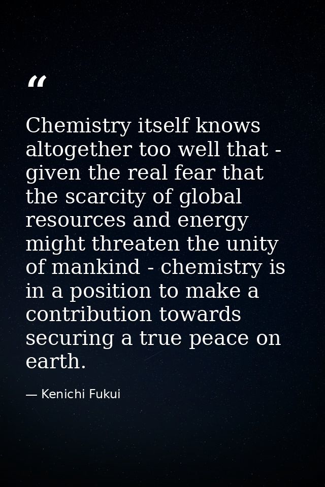 Chemistry itself knows altogether too well that - given the real fear that the scarcity of global resources and energy m — Kenichi Fukui