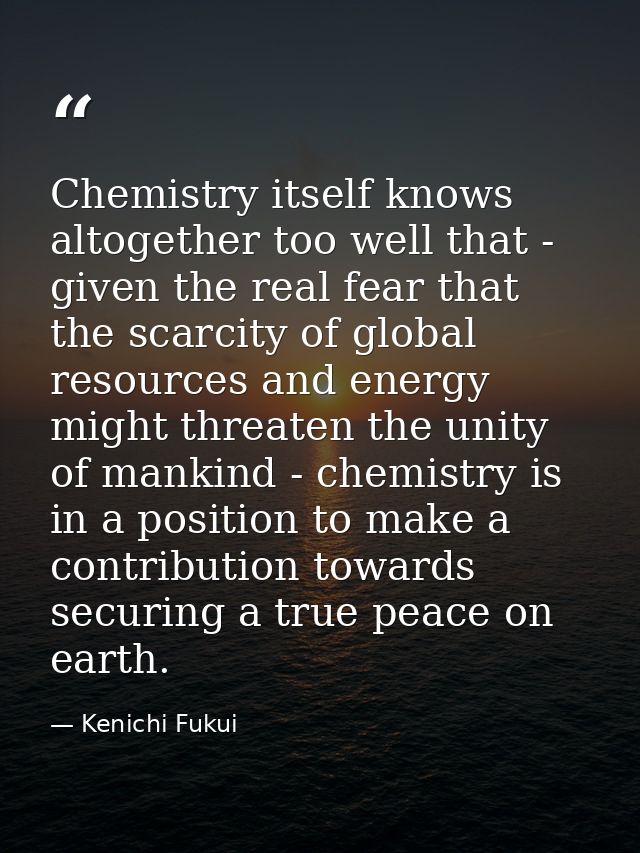 Chemistry itself knows altogether too well that - given the real fear that the scarcity of global resources and energy m — Kenichi Fukui