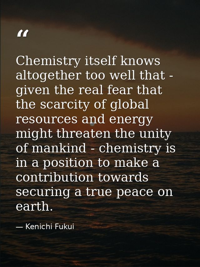 Chemistry itself knows altogether too well that - given the real fear that the scarcity of global resources and energy m — Kenichi Fukui