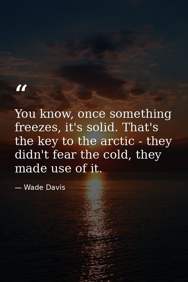 You know, once something freezes, it's solid. That's the key to the arctic - they didn't fear the cold, they made use of — Wade Davis