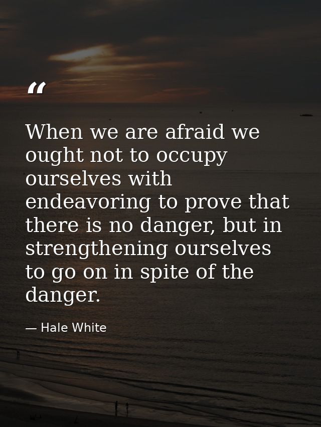 When we are afraid we ought not to occupy ourselves with endeavoring to prove that there is no danger, but in strengthen — Hale White