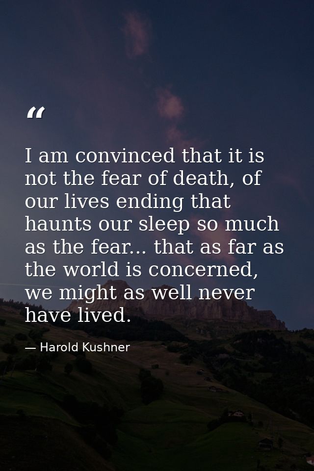 I am convinced that it is not the fear of death, of our lives ending that haunts our sleep so much as the fear... that a — Harold Kushner