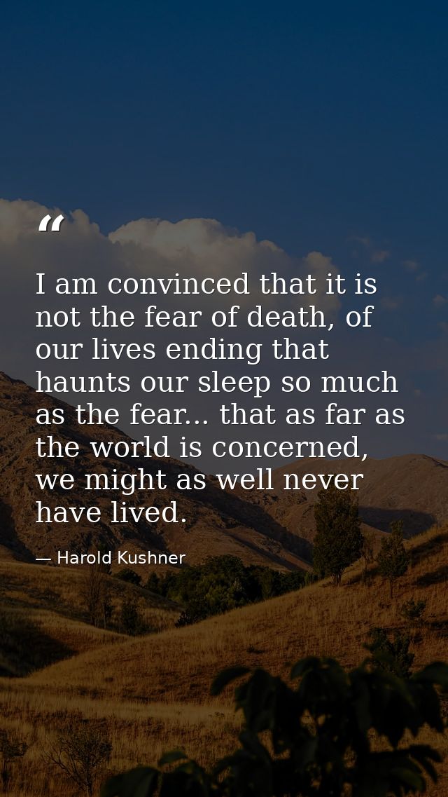 I am convinced that it is not the fear of death, of our lives ending that haunts our sleep so much as the fear... that a — Harold Kushner
