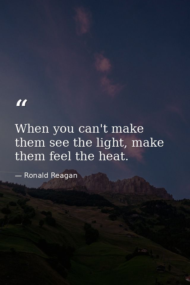 When you can't make them see the light, make them feel the heat. — Ronald Reagan