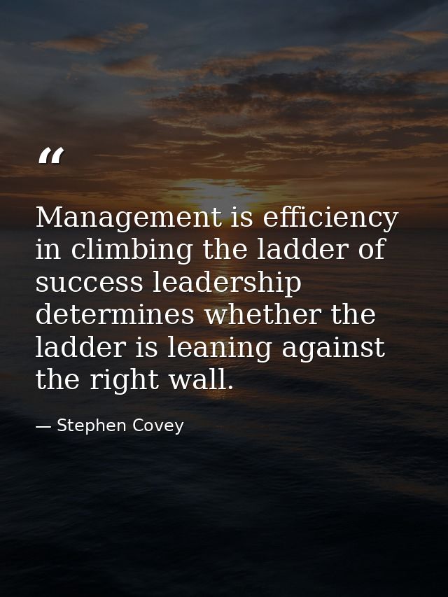 Management is efficiency in climbing the ladder of success leadership determines whether the ladder is leaning against t — Stephen Covey