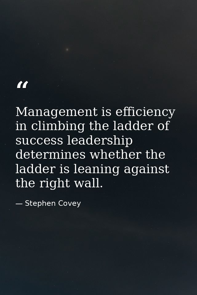 Management is efficiency in climbing the ladder of success leadership determines whether the ladder is leaning against t — Stephen Covey