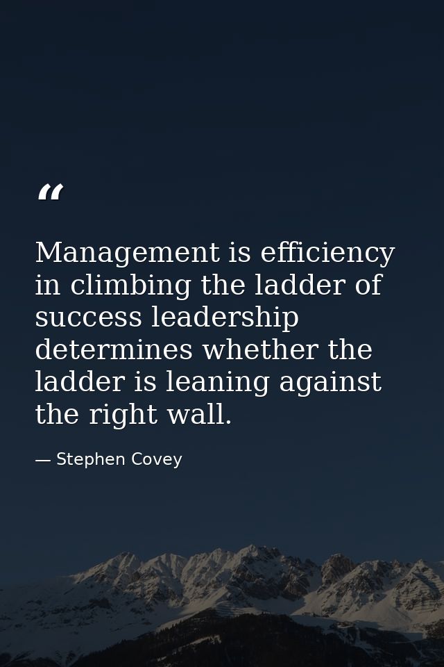 Management is efficiency in climbing the ladder of success leadership determines whether the ladder is leaning against t — Stephen Covey