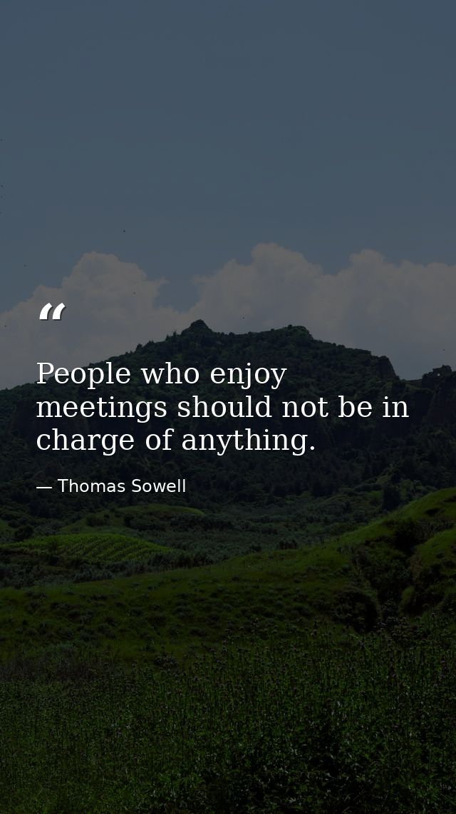 People who enjoy meetings should not be in charge of anything. — Thomas Sowell