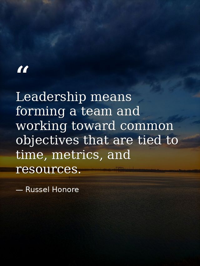 Leadership means forming a team and working toward common objectives that are tied to time, metrics, and resources. — Russel Honore