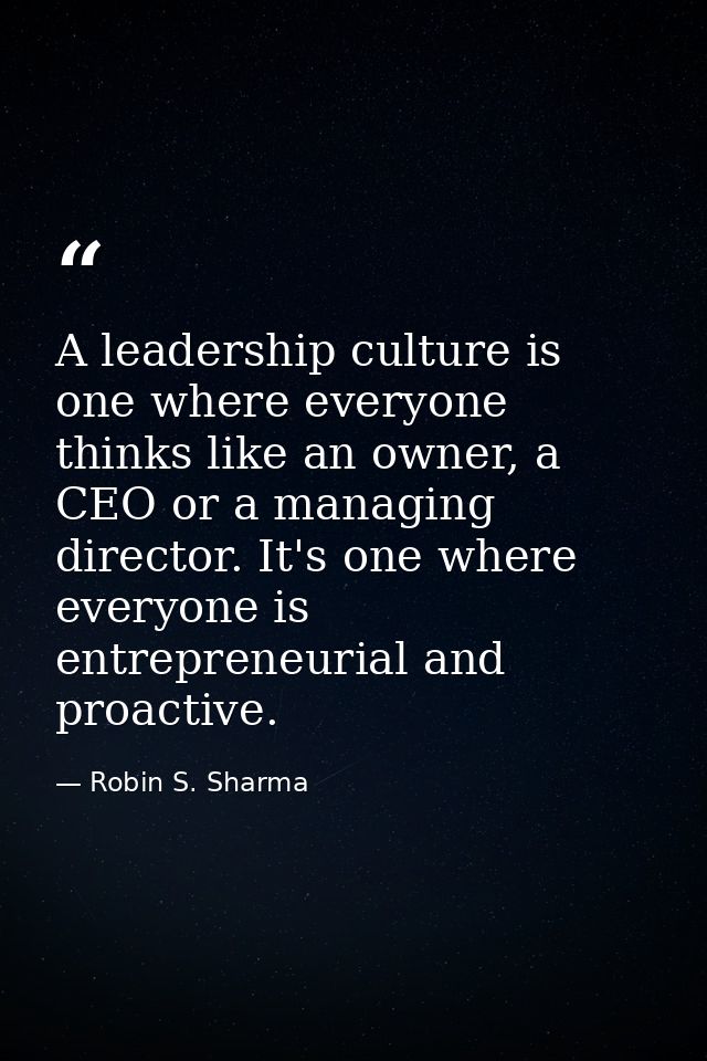 A leadership culture is one where everyone thinks like an owner, a CEO or a managing director. It's one where everyone i — Robin S. Sharma