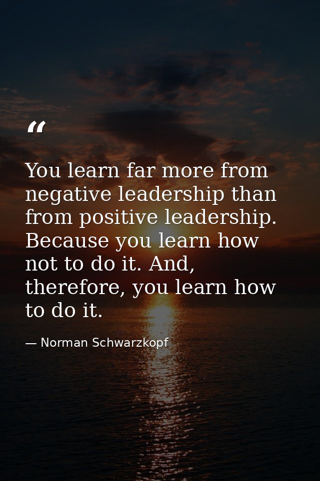 You learn far more from negative leadership than from positive leadership. Because you learn how not to do it. And, ther — Norman Schwarzkopf