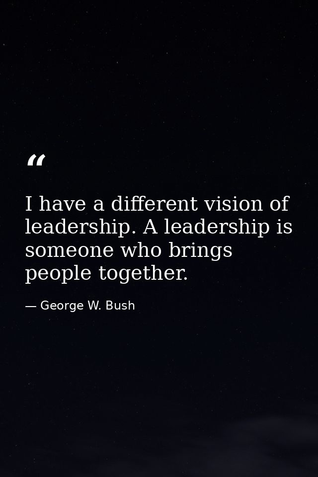 I have a different vision of leadership. A leadership is someone who brings people together. — George W. Bush